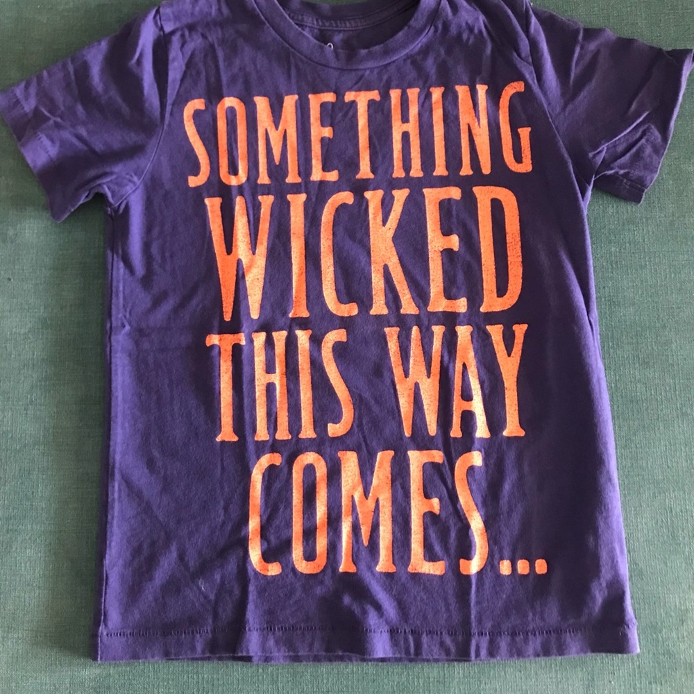 Kids Purple Graphic Tee with Orange Text - size 6/7